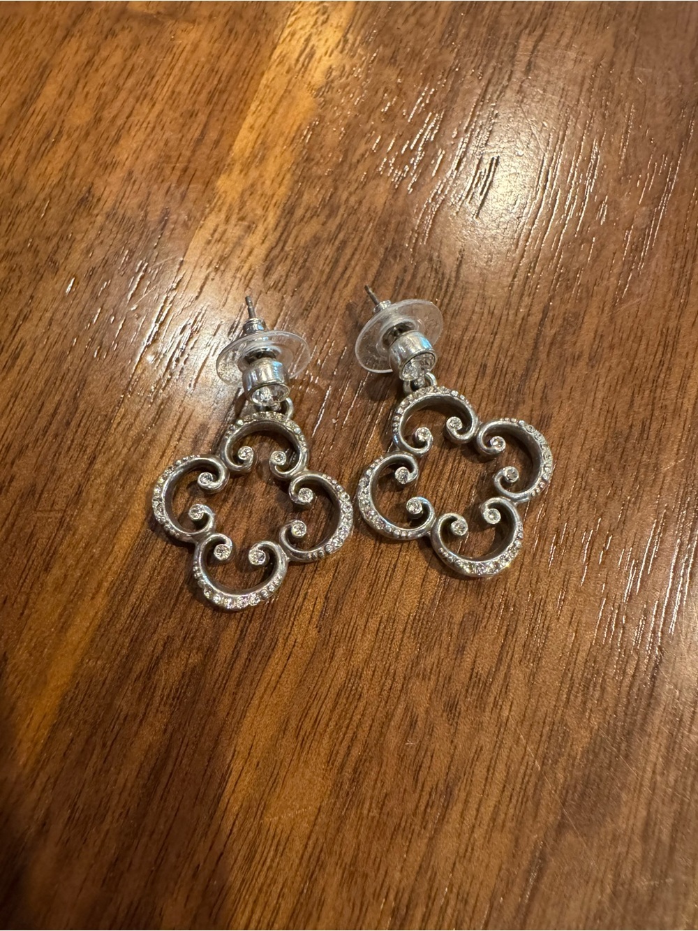 Brighton Silver-Tone Crystal Clover Drop Earrings - Picture 2 of 2